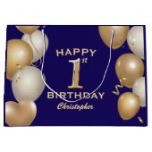 Eerste verjaardag van de marineblauw en de gouden  groot cadeauzakje (Voorkant)