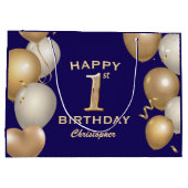 Eerste verjaardag van de marineblauw en de gouden  groot cadeauzakje (Achterkant)