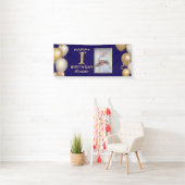 Eerste verjaardag van de marineblauw en de gouden  spandoek (Insitu)