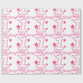 Eerste verjaardag van de meisjessterren cadeaupapier (Vlak)