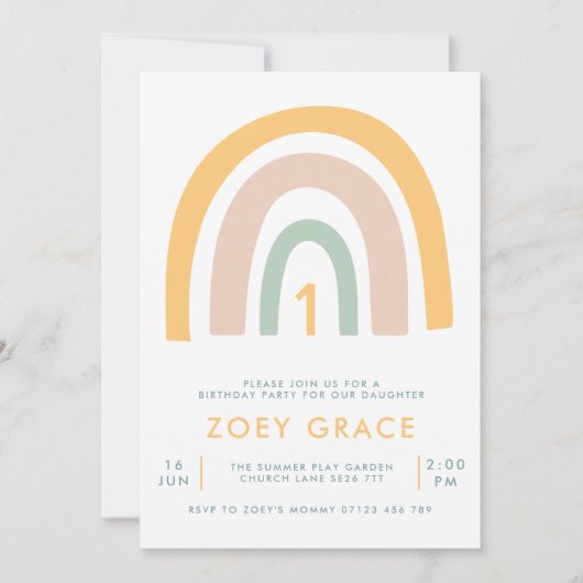 Eerste verjaardag van de moderne pasteelregenboogm kaart (Voorkant)