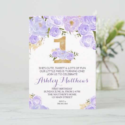 Eerste verjaardag van de mooie Florale uitnodiging (Staand voorkant)