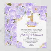 Eerste verjaardag van de mooie Florale uitnodiging (Voorkant / Achterkant)