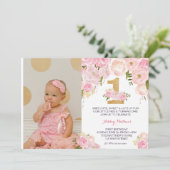 Eerste verjaardag van de mooie Florale uitnodiging (Staand voorkant)