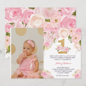 Eerste verjaardag van de mooie Florale uitnodiging (Voorkant / Achterkant)