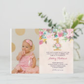 Eerste verjaardag van de mooie Florale uitnodiging (Staand voorkant)