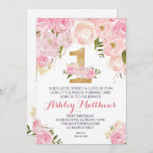 Eerste verjaardag van de mooie Florale uitnodiging (Voorkant / Achterkant)