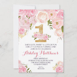 Eerste verjaardag van de mooie Florale uitnodiging