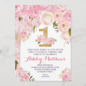 Eerste verjaardag van de mooie Florale uitnodiging (Voorkant / Achterkant)
