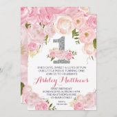 Eerste verjaardag van de mooie Florale uitnodiging (Voorkant / Achterkant)