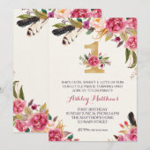 Eerste verjaardag van de mooie Florale uitnodiging (Voorkant / Achterkant)