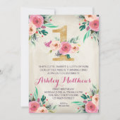 Eerste verjaardag van de mooie Florale uitnodiging (Voorkant)