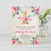 Eerste verjaardag van de mooie Florale uitnodiging (Staand voorkant)