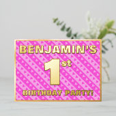 Eerste verjaardag van de partij Fun Pink Hearts an Folie Uitnodiging (Staand Voorkant)