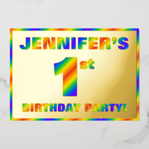 Eerste verjaardag van de partij Fun, regenboogspec Folie Uitnodiging