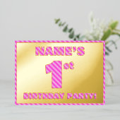 Eerste verjaardag van de partij — Vet, vun, roze b Folie Uitnodiging (Staand Voorkant)