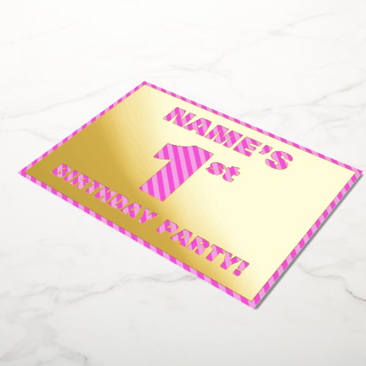 Eerste verjaardag van de partij — Vet, vun, roze b Folie Uitnodiging (Gedraaid)