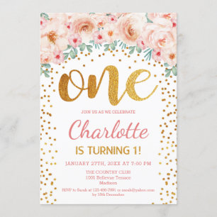 Eerste verjaardag van de partij White Gold Pink Kaart