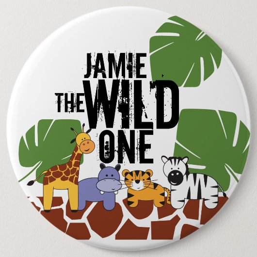 Eerste verjaardag van de persoonlijke WILD ONE Saf Ronde Button 6,0 Cm (Voorkant)