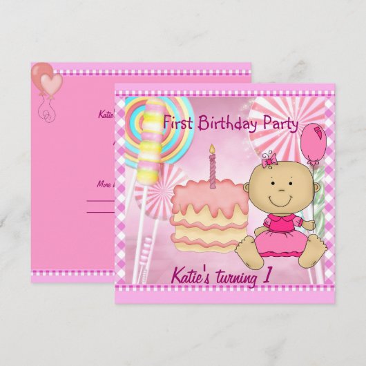 Eerste verjaardag van de roze-roze-rokerrok voor k kaart (Voorkant / Achterkant)