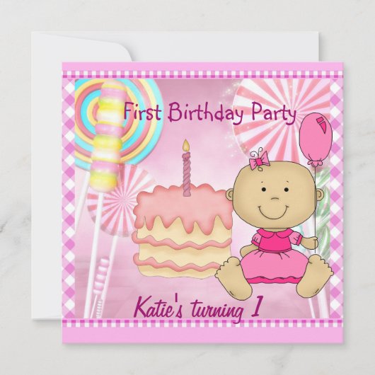 Eerste verjaardag van de roze-roze-rokerrok voor k kaart (Voorkant)