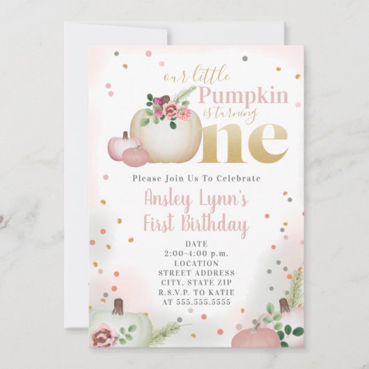 Eerste verjaardag van de roze roze roze roze kaart (Voorkant)