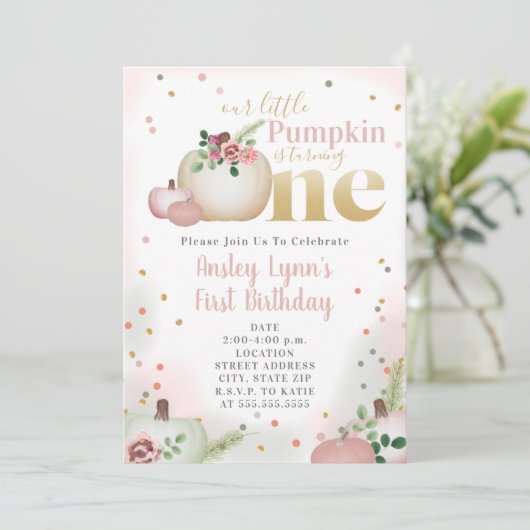 Eerste verjaardag van de roze roze roze roze kaart (Staand voorkant)