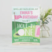 Eerste verjaardag van een Golf Invitation Girl Kaart (Staand voorkant)