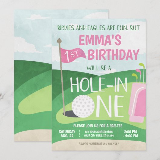 Eerste verjaardag van een Golf Invitation Girl Kaart (Voorkant / Achterkant)