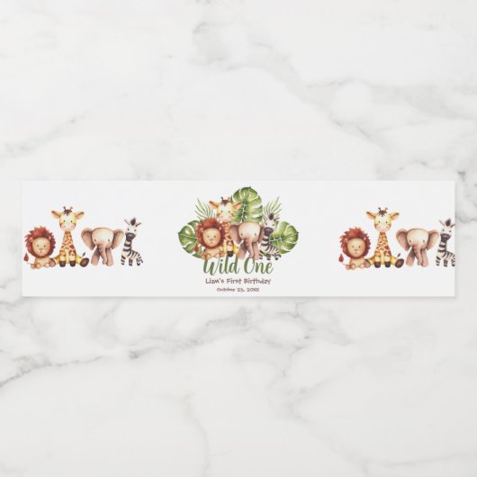 Eerste verjaardag van één Oerwoud grauwe dieren Waterfles Etiket (Enkel label)