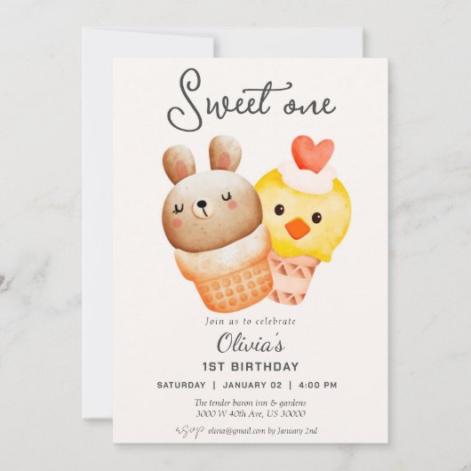 Eerste verjaardag van een zoete ijsje kaart (Voorkant)