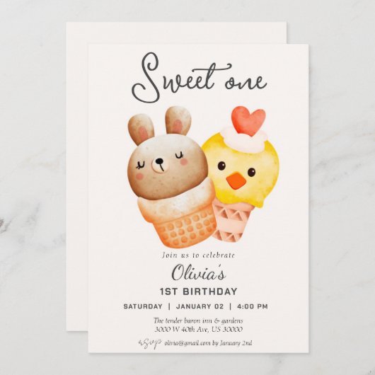 Eerste verjaardag van een zoete ijsje kaart (Voorkant / Achterkant)