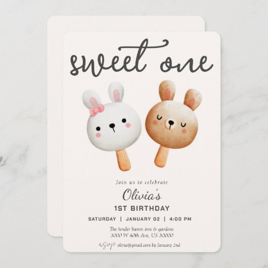 Eerste verjaardag van een zoete ijsje kaart (Voorkant / Achterkant)