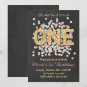 Eerste verjaardag van Girl Pink Gold Munt Kaart (Voorkant / Achterkant)