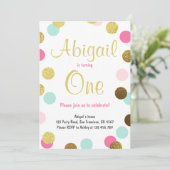 Eerste verjaardag van Girl Pink Gold Munt Kaart (Staand voorkant)