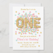 Eerste verjaardag van Girl Pink Gold Munt Kaart (Voorkant)