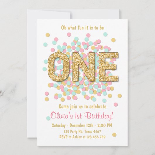 Eerste verjaardag van Girl Pink Gold Munt Kaart (Voorkant)