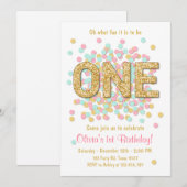 Eerste verjaardag van Girl Pink Gold Munt Kaart (Voorkant / Achterkant)