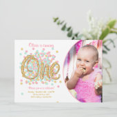 Eerste verjaardag van Girl Pink Gold Munt Kaart (Staand voorkant)