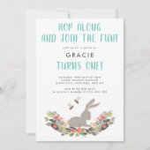 Eerste verjaardag van het konijnenfeest kaart (Voorkant)