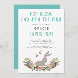 Eerste verjaardag van het konijnenfeest kaart