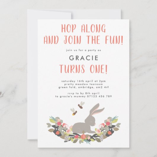 Eerste verjaardag van het konijnenfeest kaart (Voorkant)