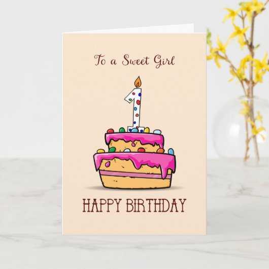 Eerste verjaardag van het meisje, 1 op de zoete ro kaart (Gele Bloem)