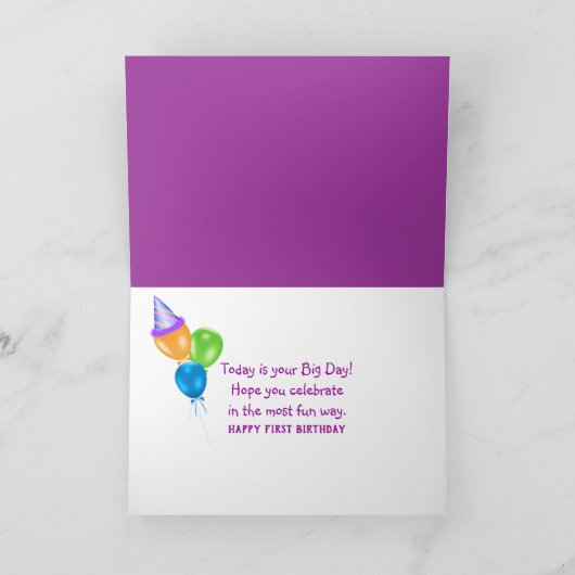 Eerste verjaardag van het meisje kaart (Binnen)