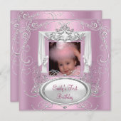 Eerste verjaardag van het meisje roze zilver ster kaart (Voorkant / Achterkant)