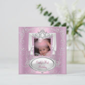 Eerste verjaardag van het meisje roze zilver ster kaart (Staand voorkant)