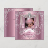 Eerste verjaardag van het meisje roze zilver ster kaart (Voorkant / Achterkant)