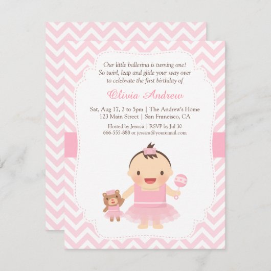 Eerste verjaardag van het meisje van Ballerina Kaart (Voorkant / Achterkant)