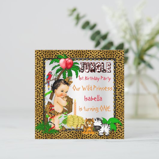 Eerste verjaardag van het Oerwoud Safari Wild Brun Kaart (Staand voorkant)