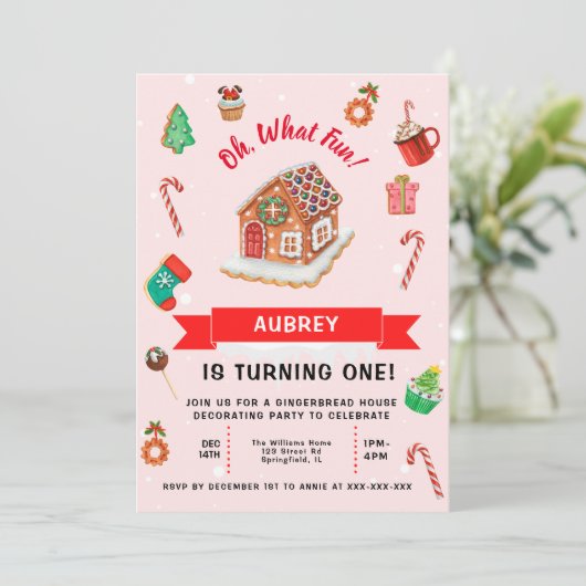 Eerste verjaardag van het roze ontbijt kaart (Staand voorkant)